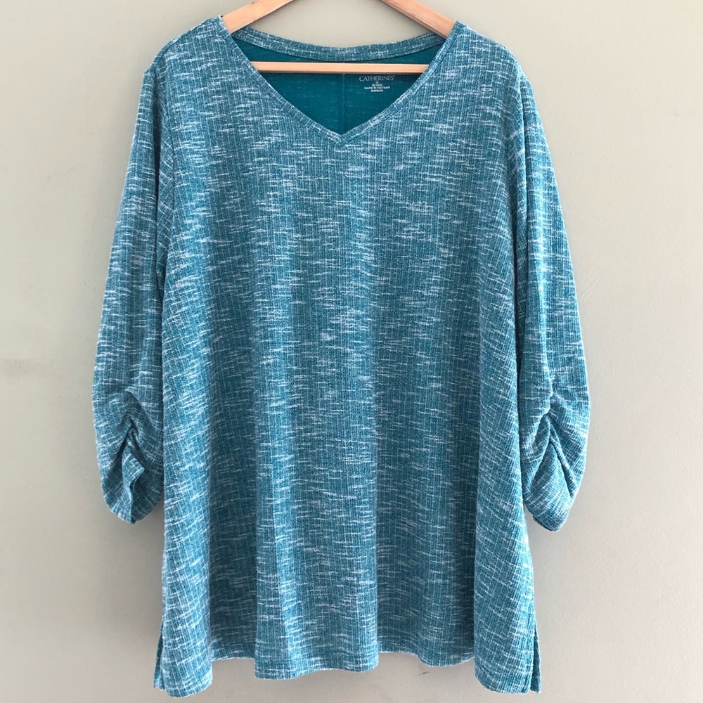 Catherines Knitted V Neck Like New Teal Plus Top